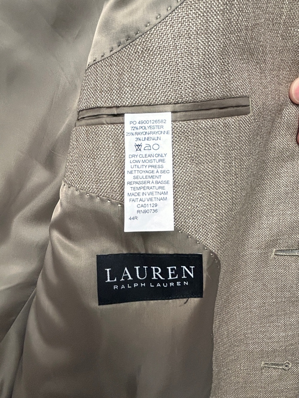 Ralph Lauren Beige/Tan Linen-Blend Sport Coat 44R Made in Vietnam - Picture 3 of 4